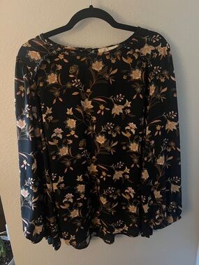 Black Floral Long-Sleeve Blouse by